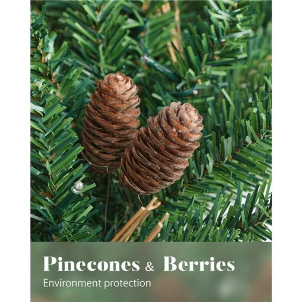 9FT Christmas Garland with Pine Cones, Prelit Christmas Garland Greenery Outdoor